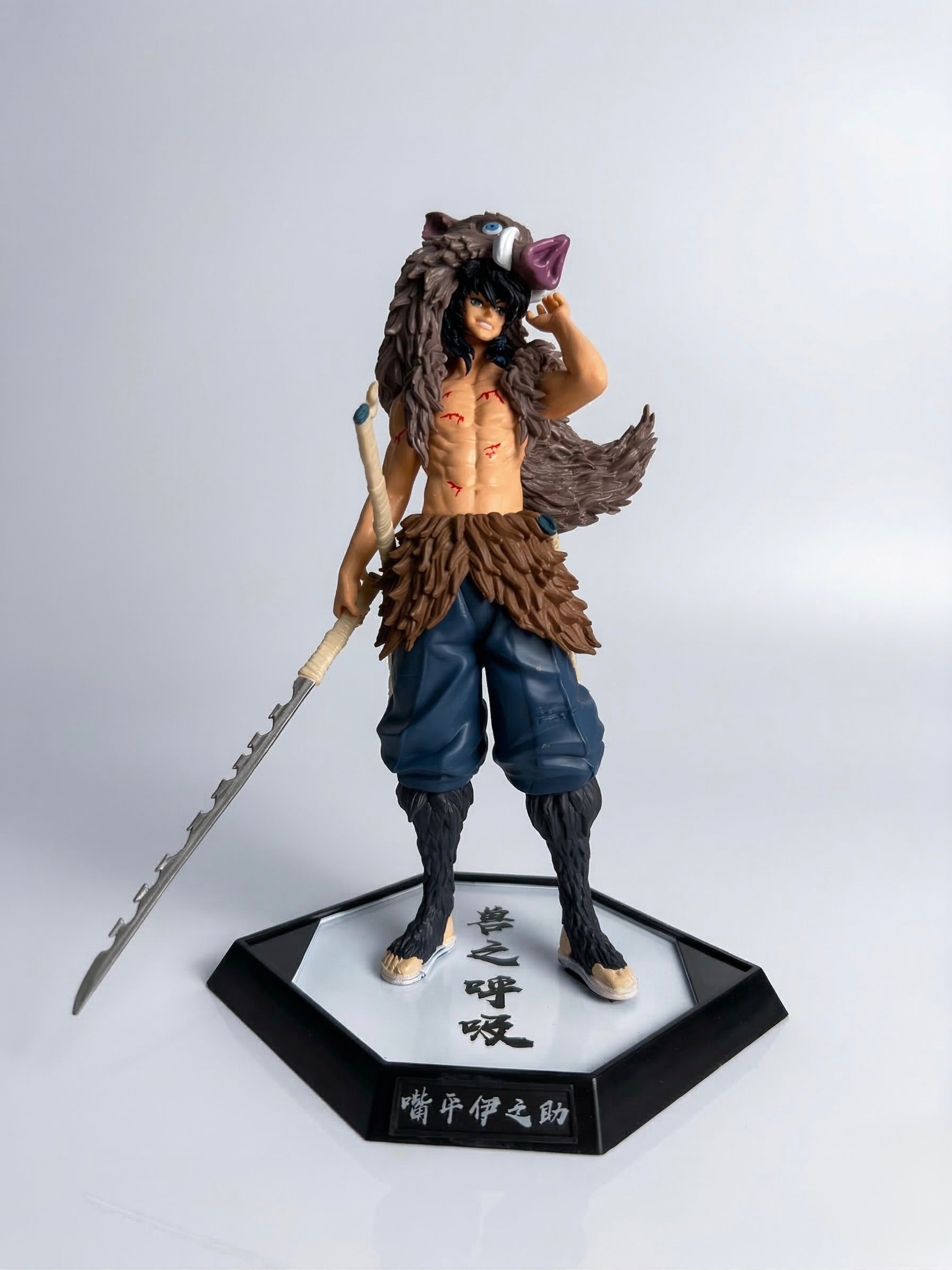 Inosuke Hashibira Demon Slayer 30cm anime figure with boar mask and serrated sword collectible